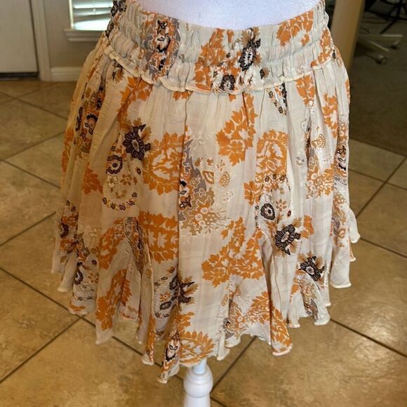 Bishop & Young Women's M Splendor Flare Skirt Smock Waist Cream Orange Mini New - Picture 4 of 10